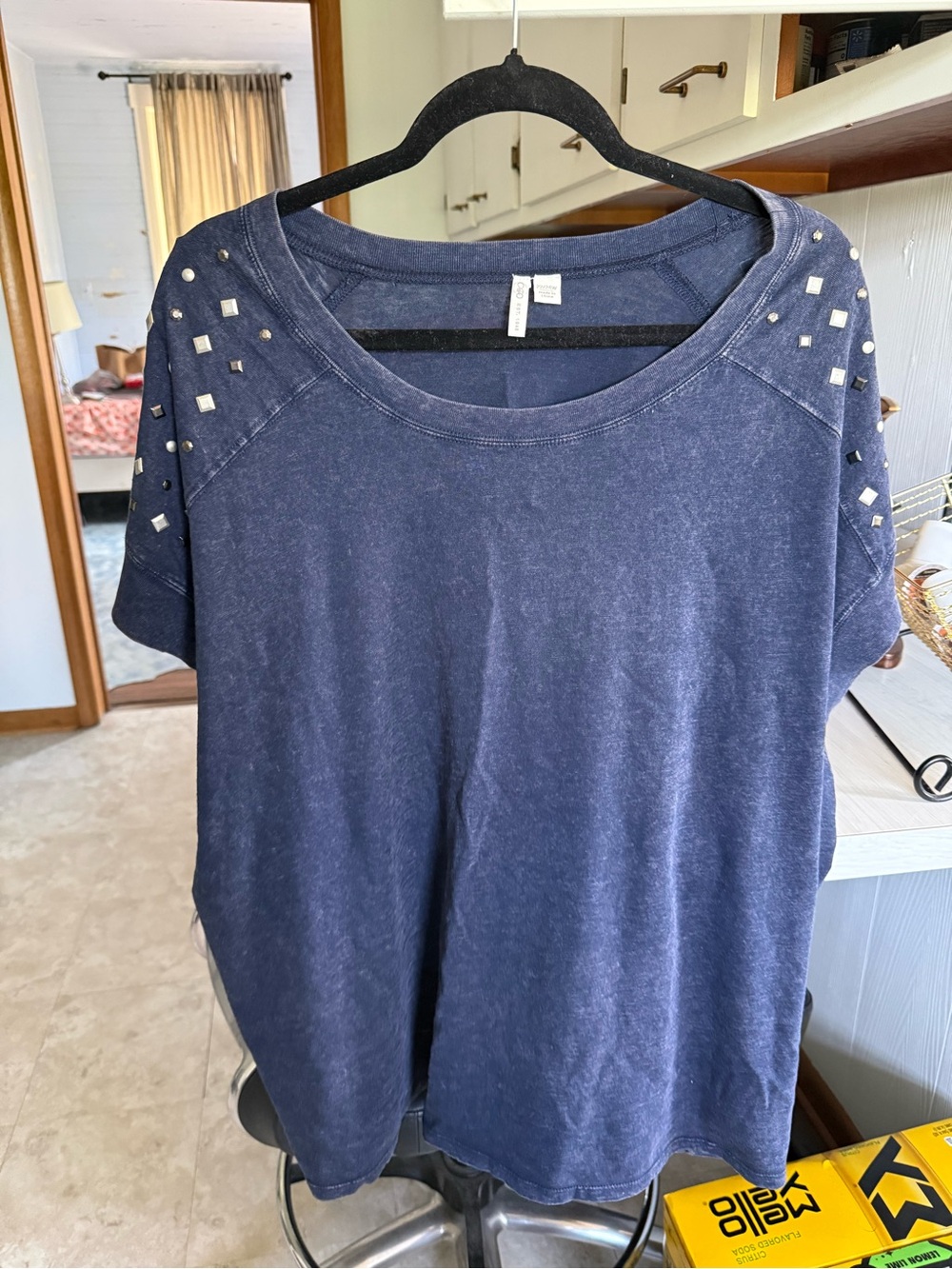 Cato Navy Short Sleeve Top with Stud Accents